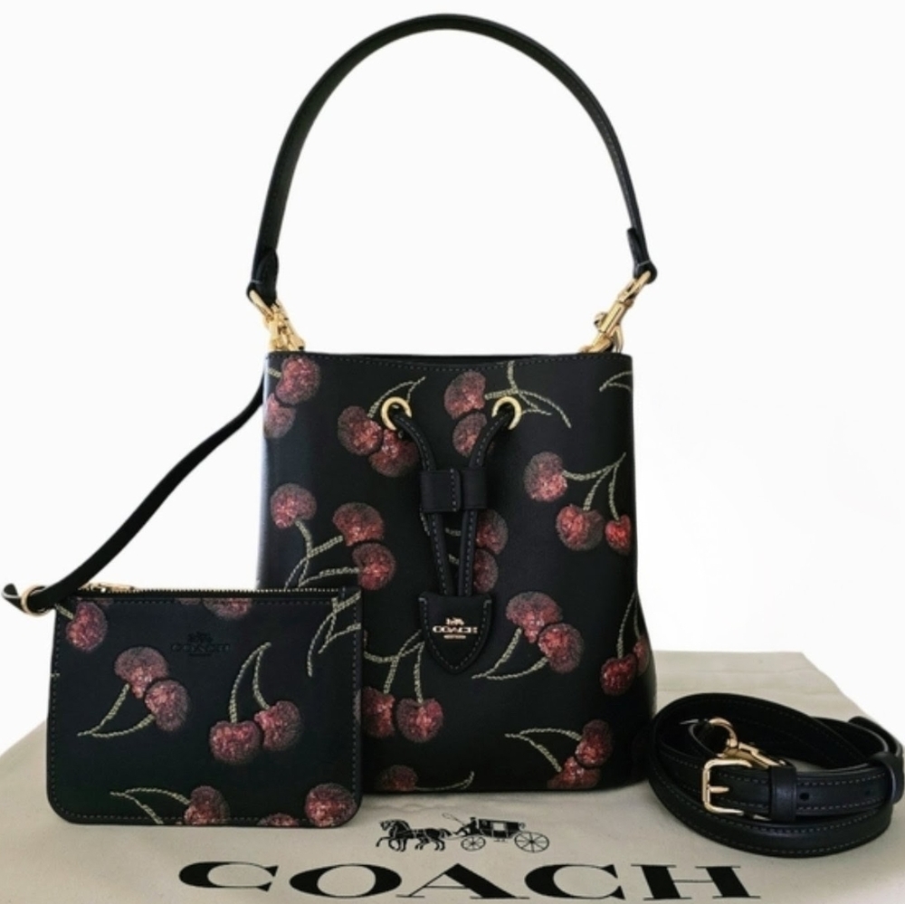 🍒 COACH Rowan Bucket Bag w/ Sequin Cherry Print